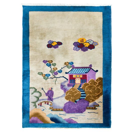 Early 20th Century Chinese Pictorial Art Deco Rug For Sale