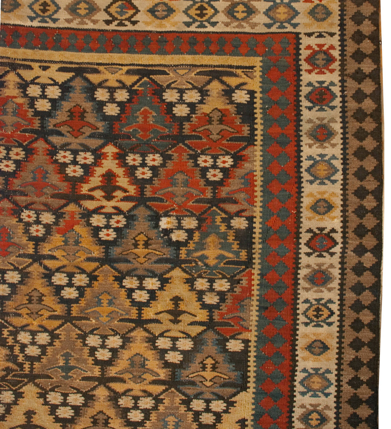 Early 20th Century Qazvin Kilim Runner For Sale