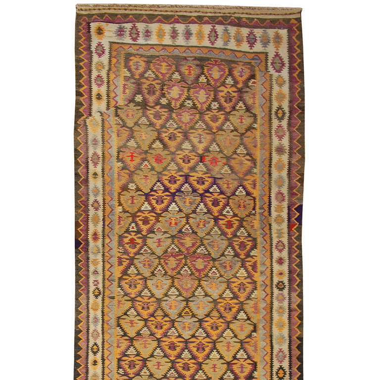 Early 20th Century Qazvin Kilim Runner For Sale
