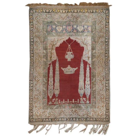 Incredible 19th Century Silk Ghashghaei Prayer Rug For Sale