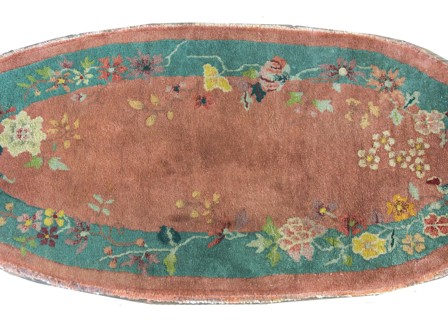 Early 20th Century Chinese Oval Art Deco Rug For Sale