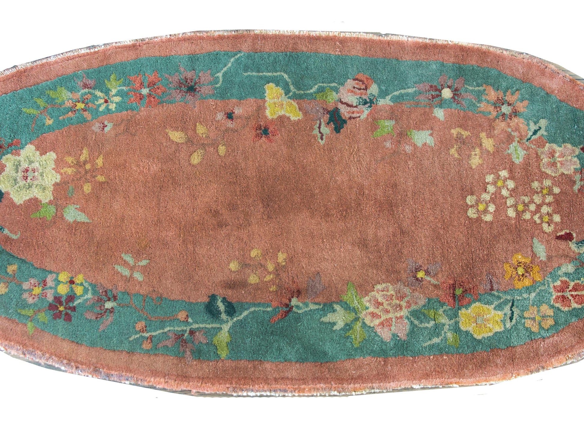 Early 20th Century Chinese Oval Art Deco Rug For Sale