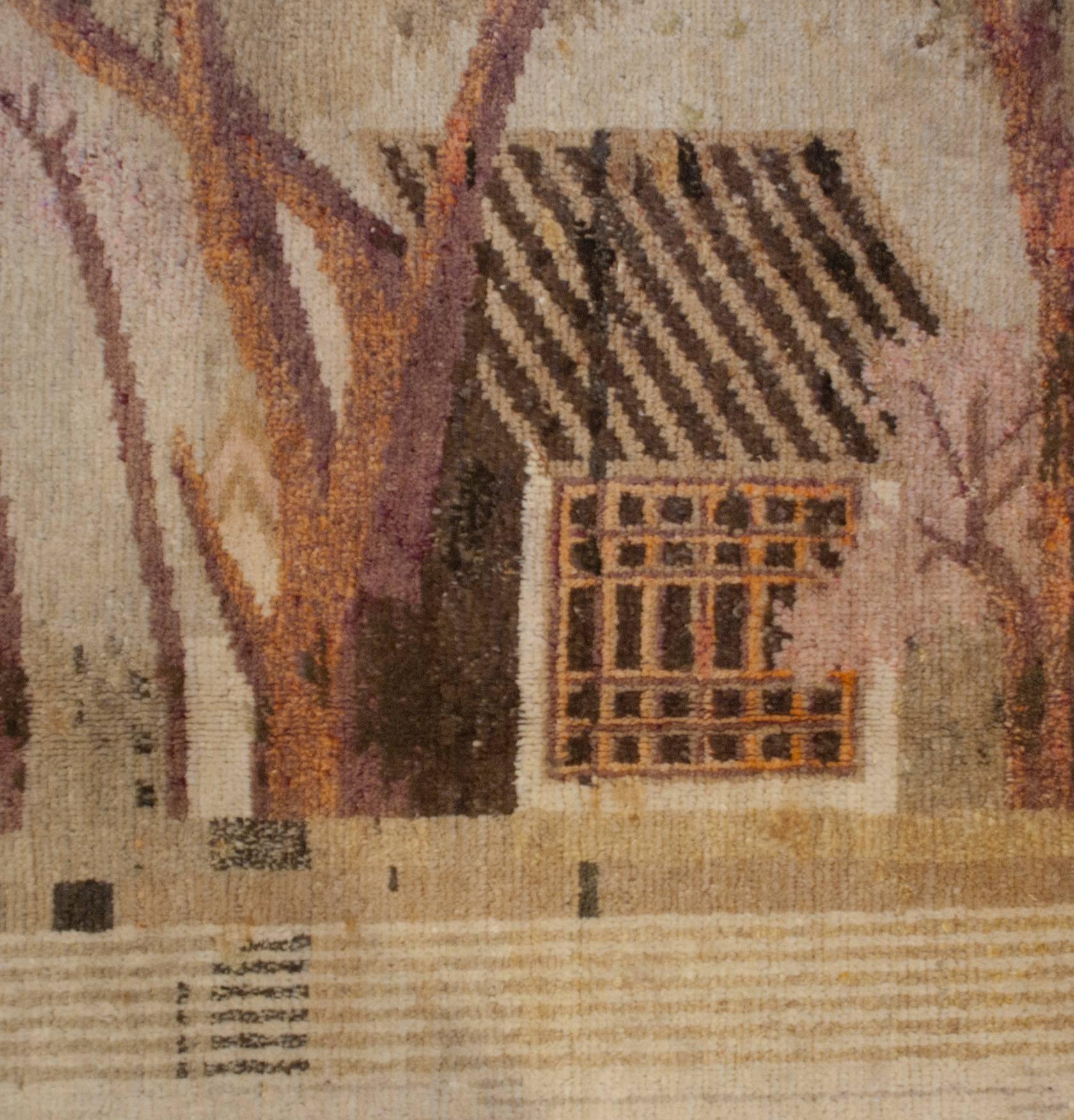 Mid-20th Century Pictorial Khotan Rug For Sale