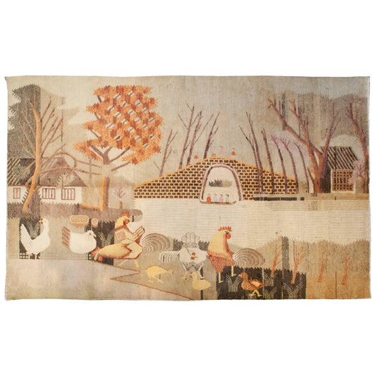 Mid-20th Century Pictorial Khotan Rug For Sale