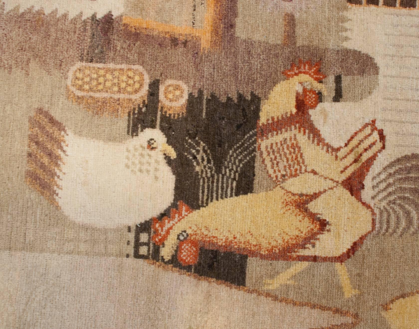 Mid-20th Century Pictorial Khotan Rug For Sale