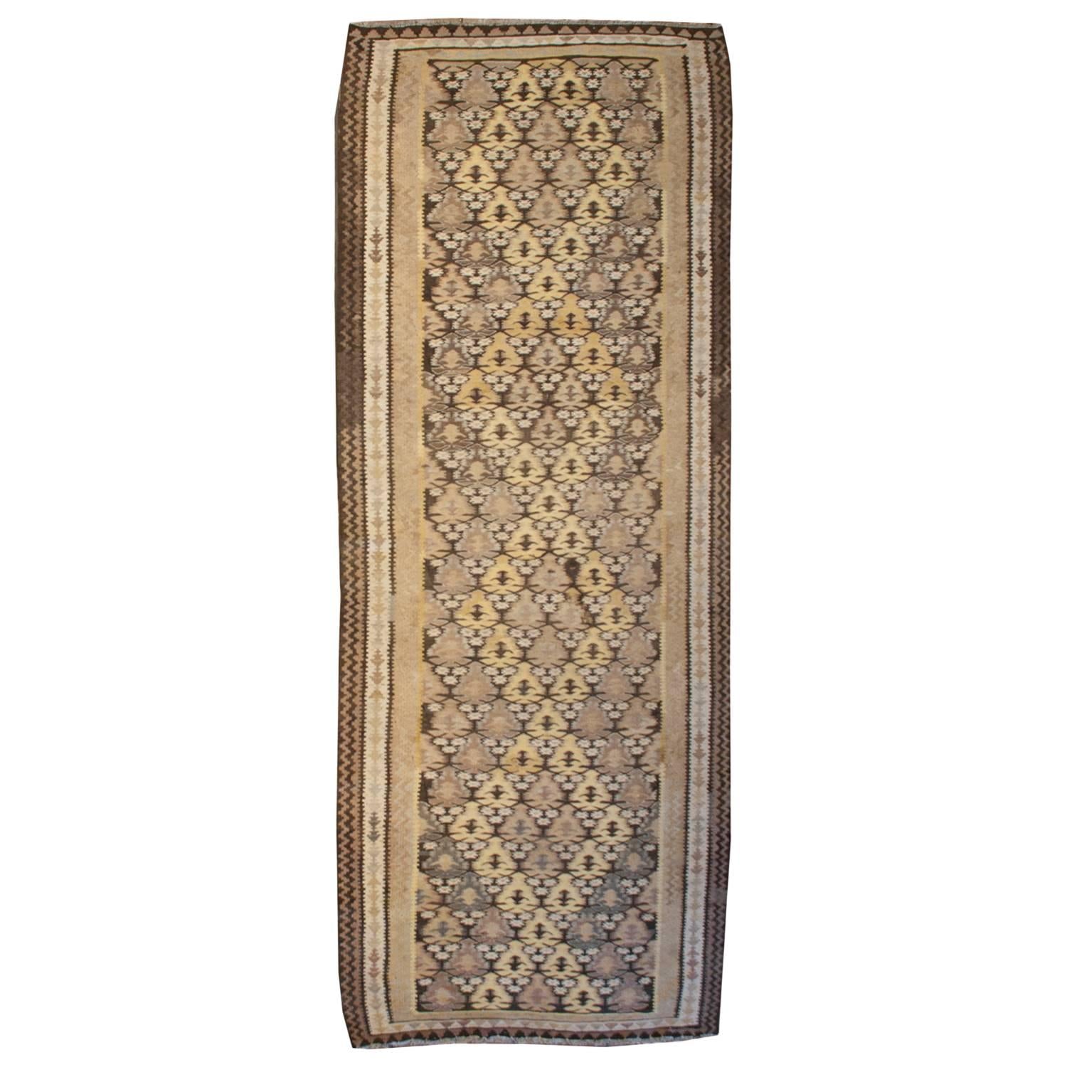 Early 20th Century Qazvi Kilim Runner For Sale