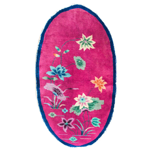 Early 20th Century Oval Chinese Art Deco Rug For Sale