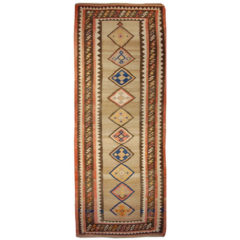Early 20th Century Qazvin Kilim Runner For Sale
