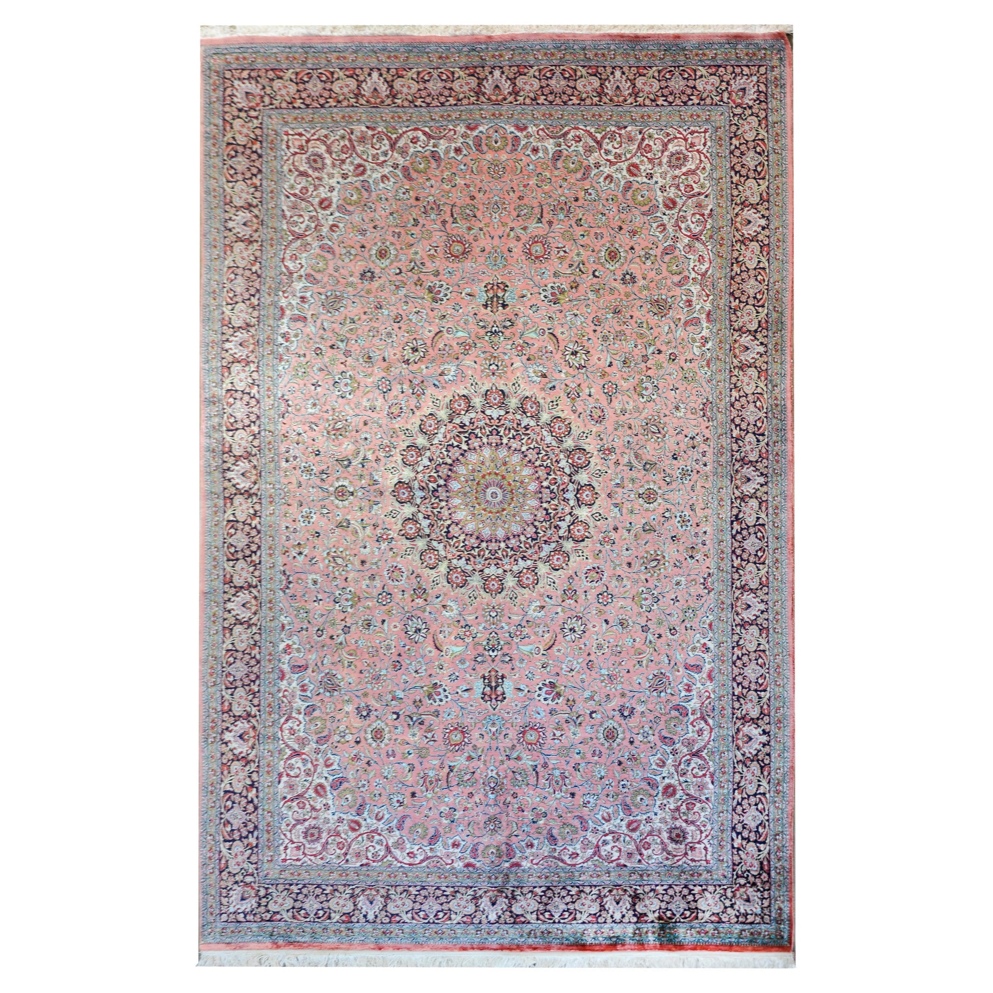 Vintage Silk Persian Qum Rug For Sale