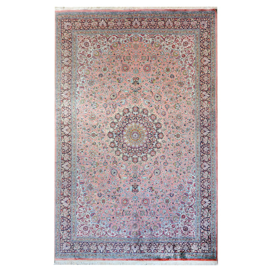 Vintage Silk Persian Qum Rug For Sale