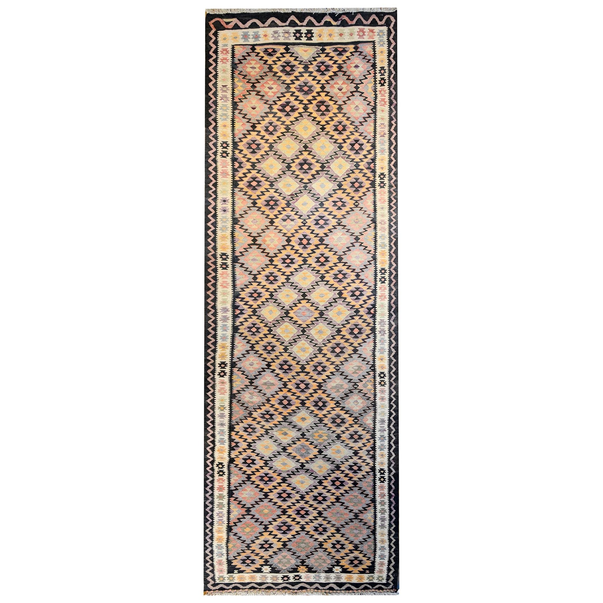 Amazing Mid-20th Century Qazvin Kilim Runner For Sale