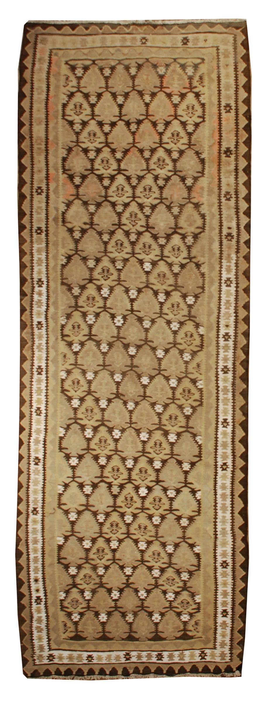 Early 20th Century Qazvin Kilim Runner Rug For Sale