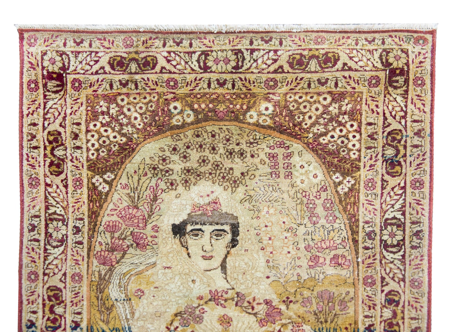 Early 20th Century Persian Pictorial Lavar Kirman Depicting Princess Qajar For Sale