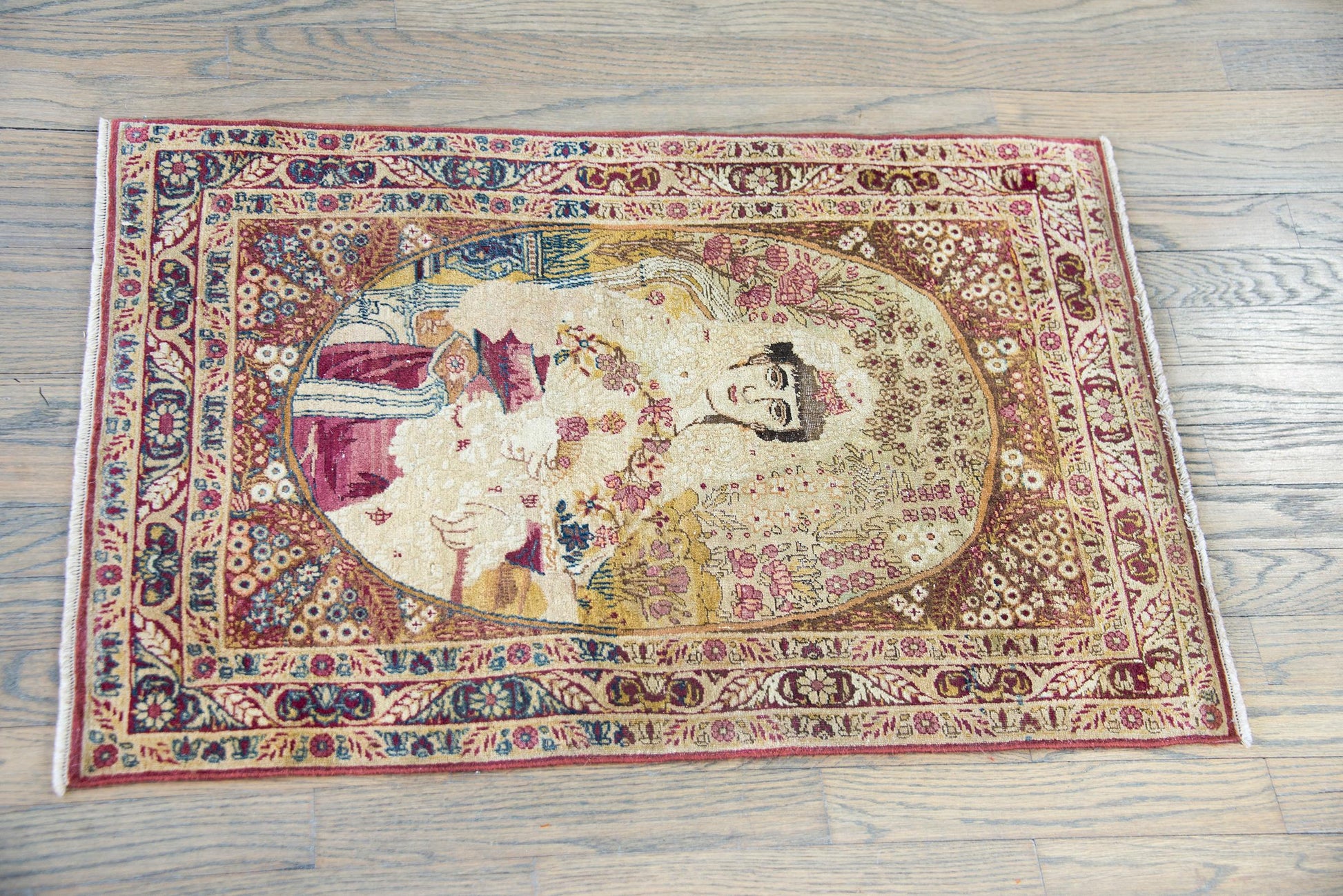 Early 20th Century Persian Pictorial Lavar Kirman Depicting Princess Qajar For Sale