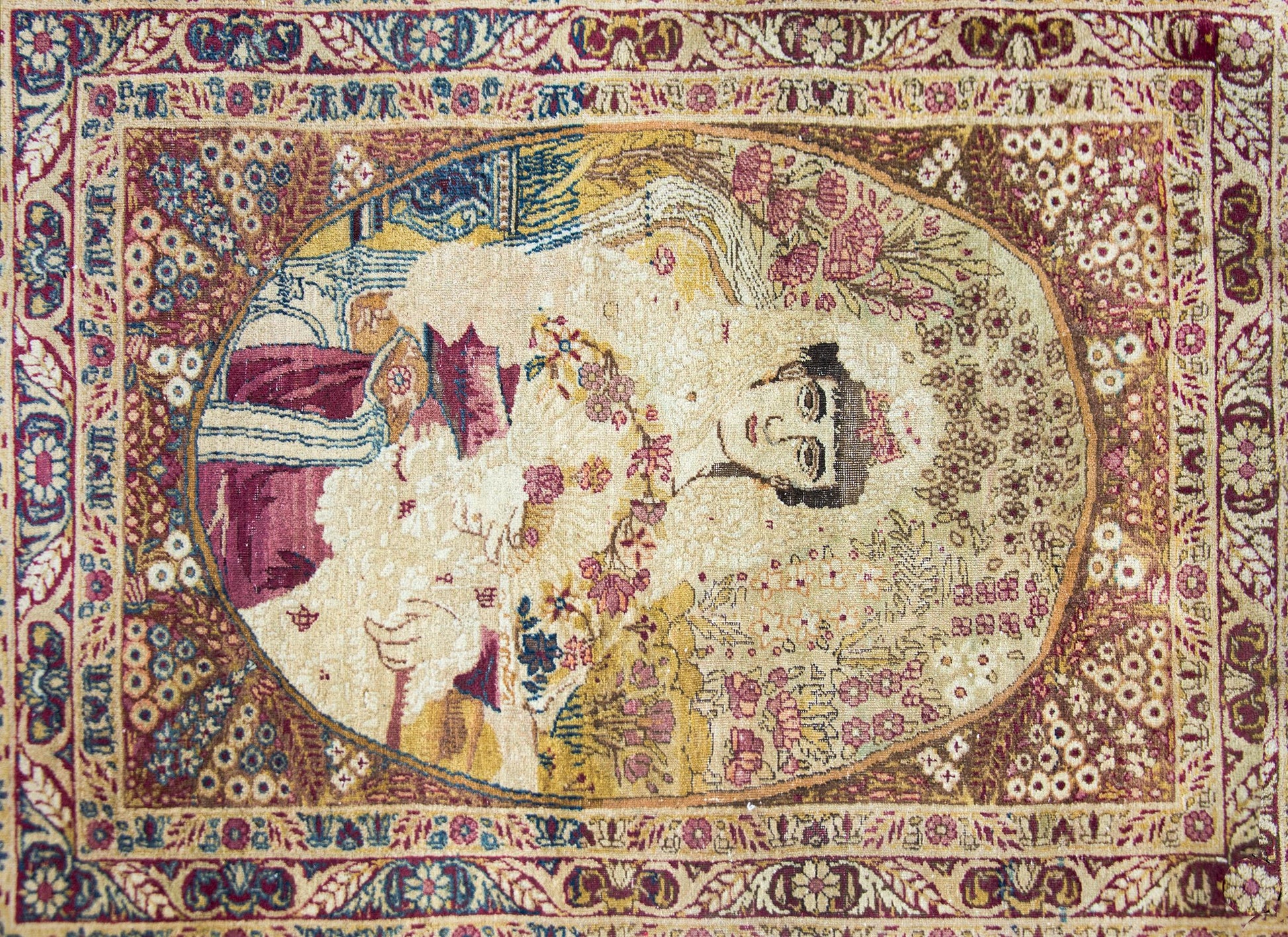 Early 20th Century Persian Pictorial Lavar Kirman Depicting Princess Qajar For Sale