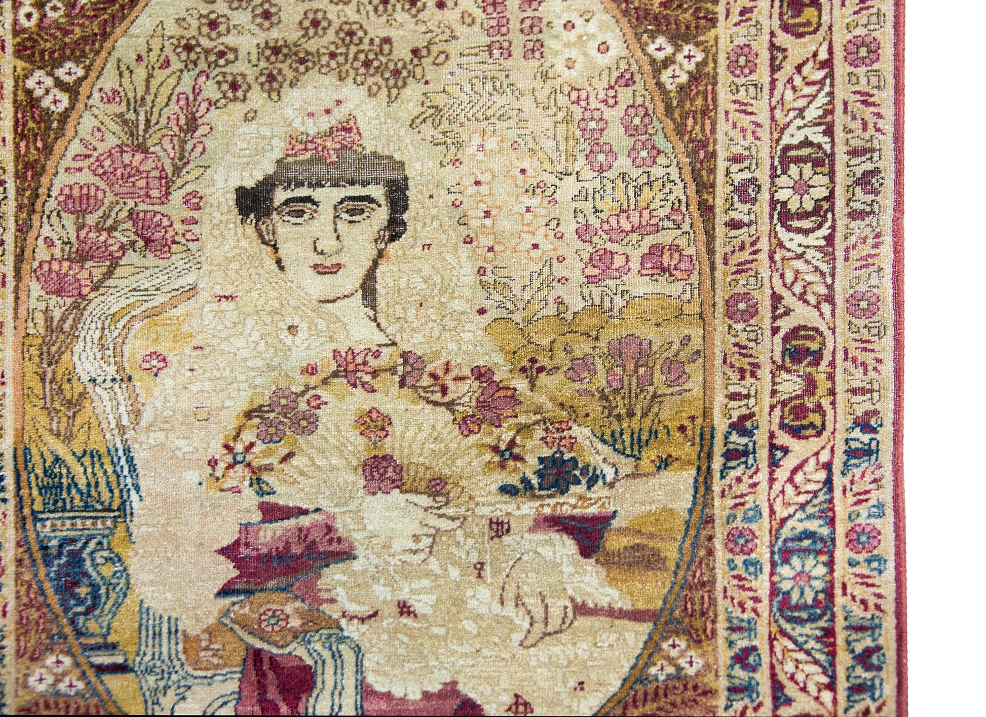 Early 20th Century Persian Pictorial Lavar Kirman Depicting Princess Qajar For Sale