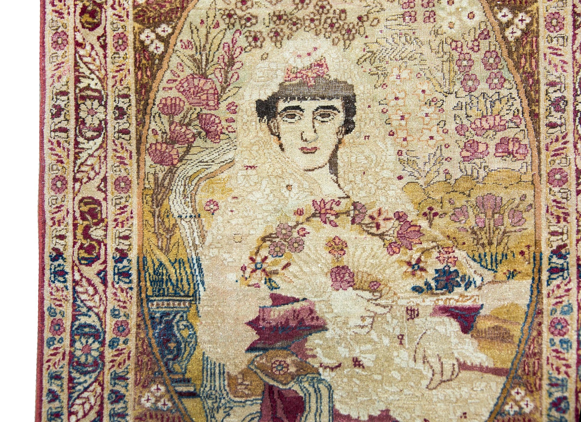 Early 20th Century Persian Pictorial Lavar Kirman Depicting Princess Qajar For Sale
