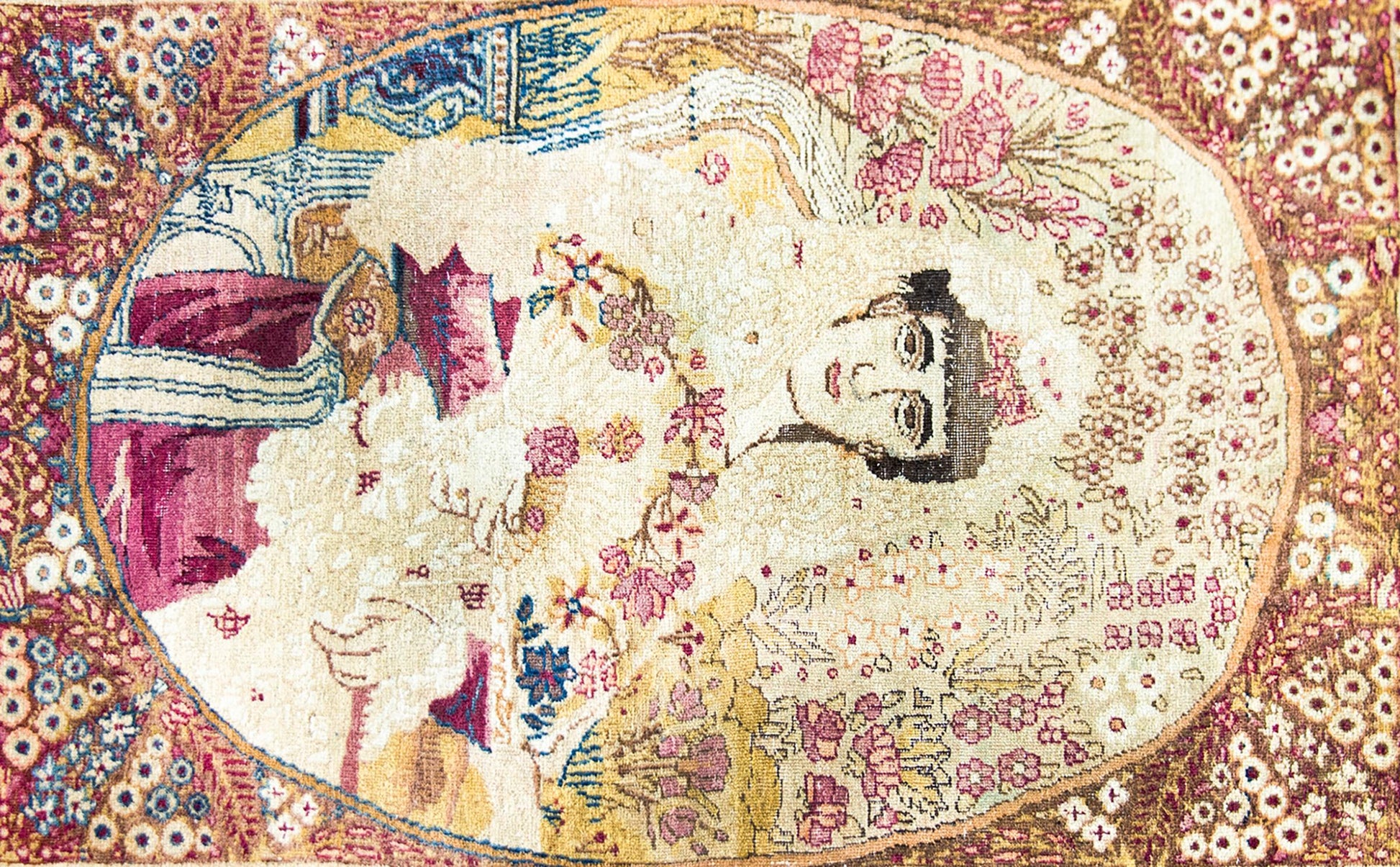 Early 20th Century Persian Pictorial Lavar Kirman Depicting Princess Qajar For Sale