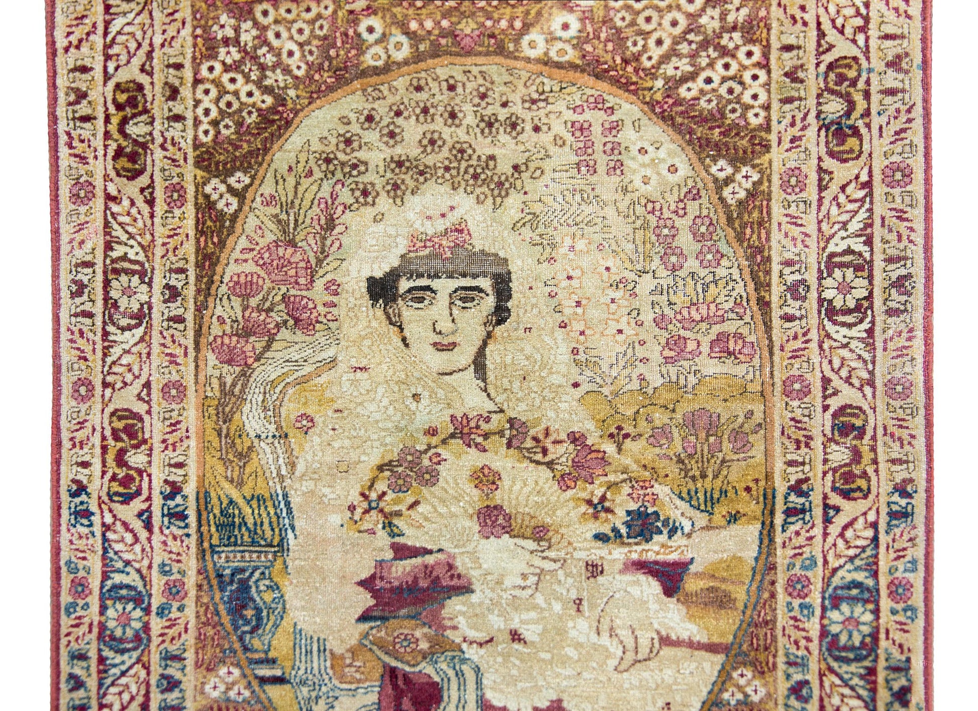 Early 20th Century Persian Pictorial Lavar Kirman Depicting Princess Qajar For Sale
