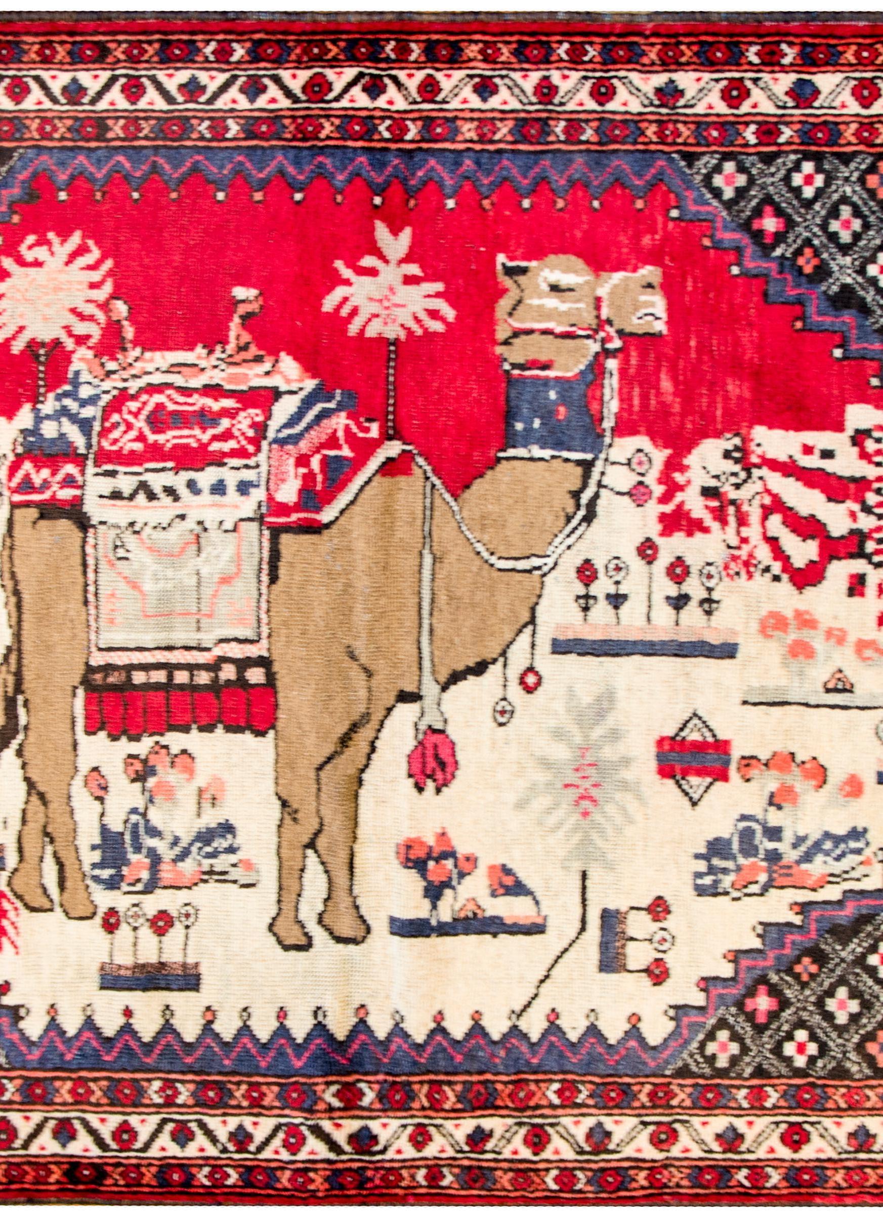 Vintage Pictorial Kelardasht Rug For Sale