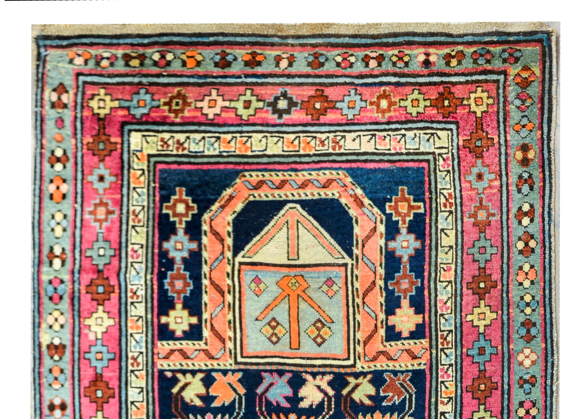 Rare Early 20th Century Persian Ganjeh Prayer Rug For Sale