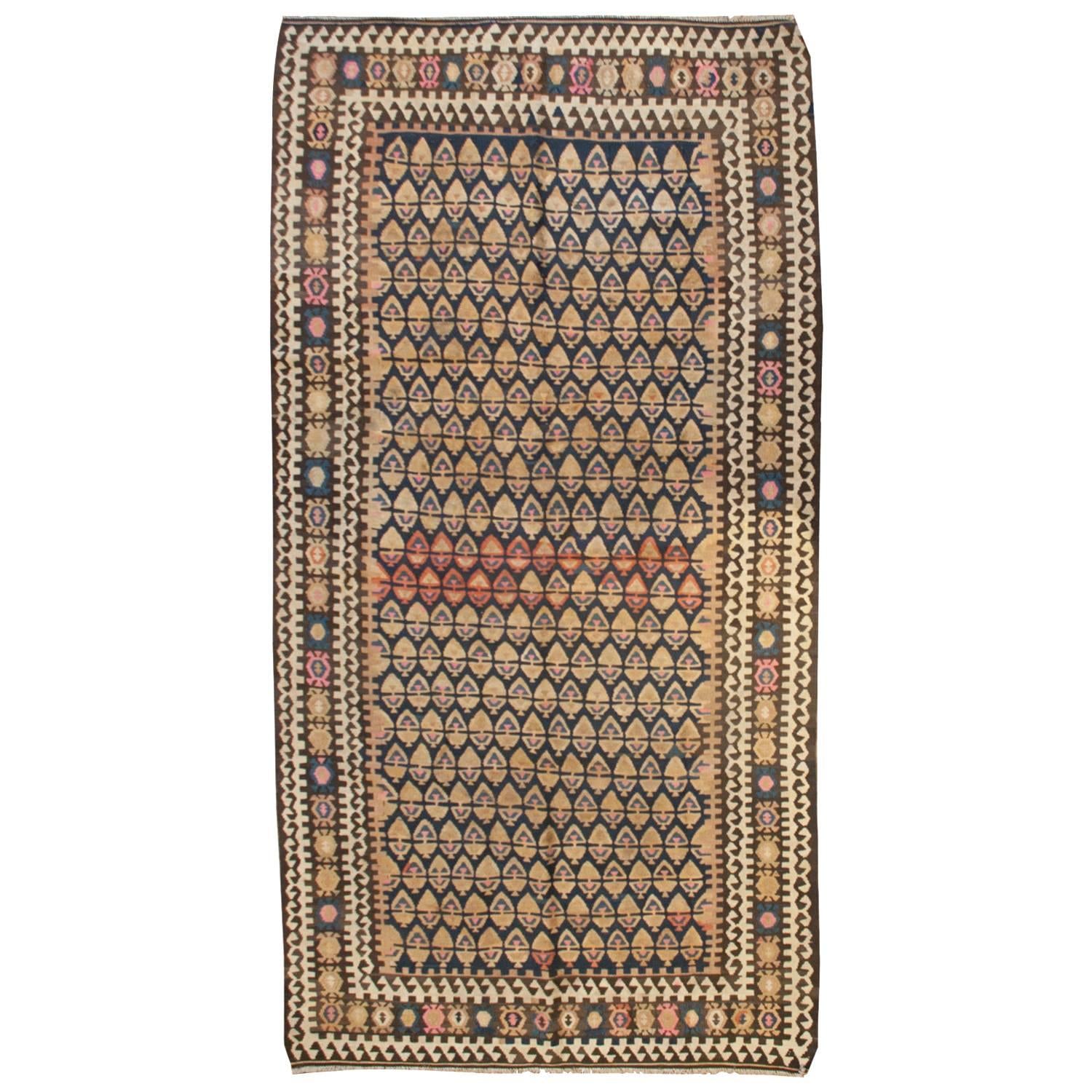 Unusual Early 20th Century Varamin Kilim Rug For Sale