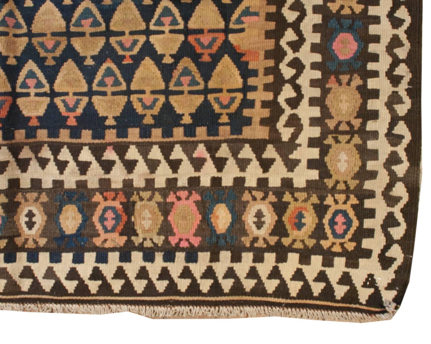 Unusual Early 20th Century Varamin Kilim Rug For Sale