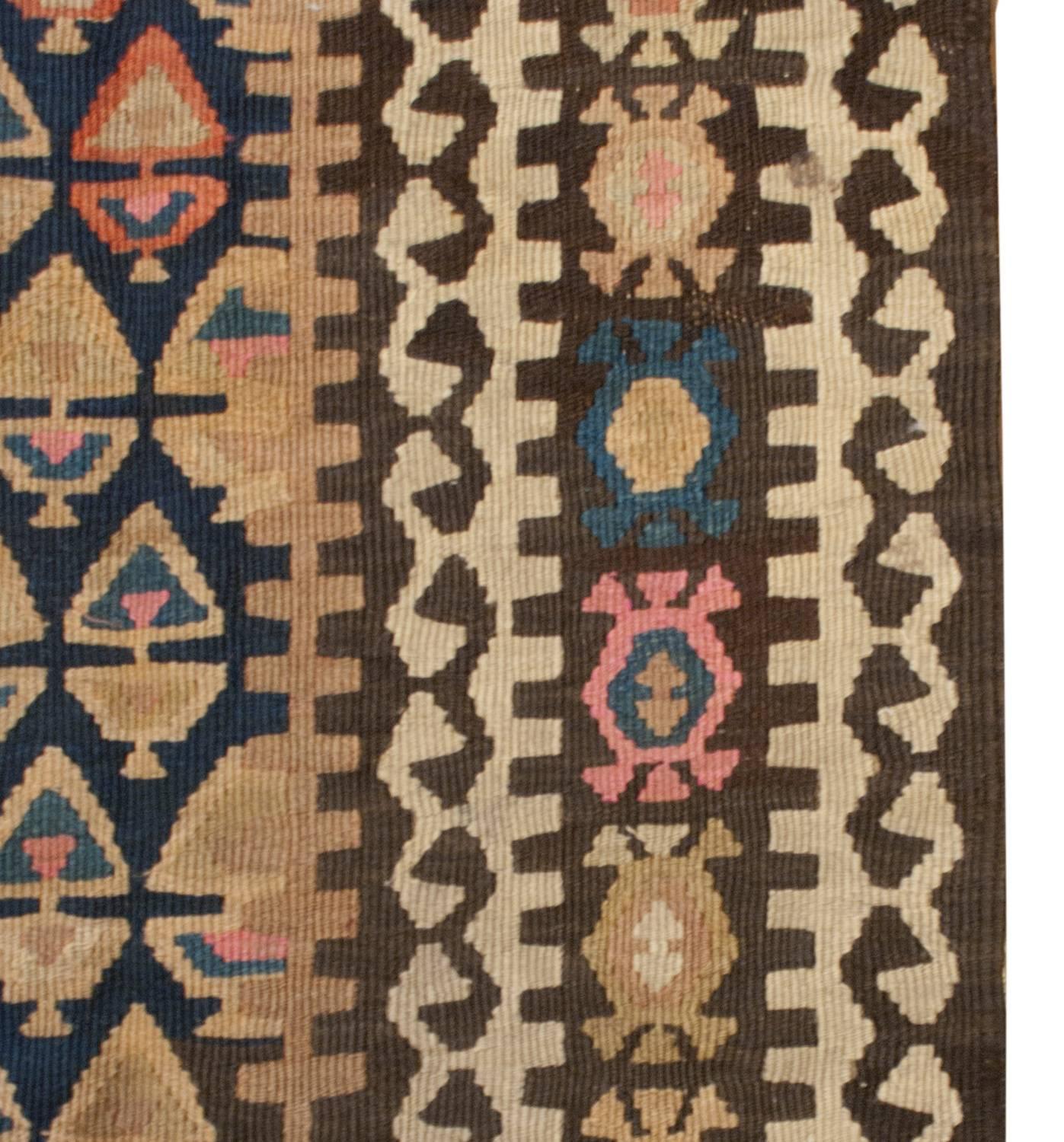 Unusual Early 20th Century Varamin Kilim Rug For Sale