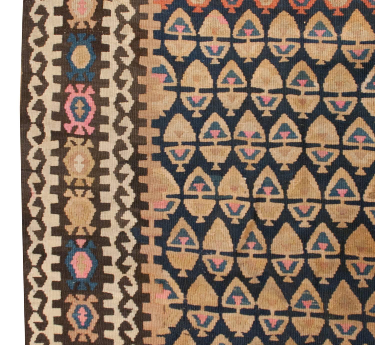 Unusual Early 20th Century Varamin Kilim Rug For Sale