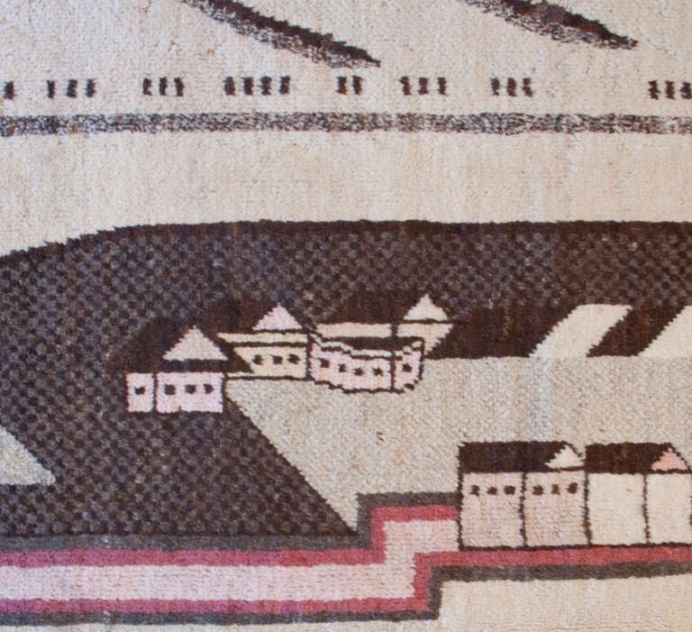 Antique Pictorial Samarkand Rug with Geese For Sale