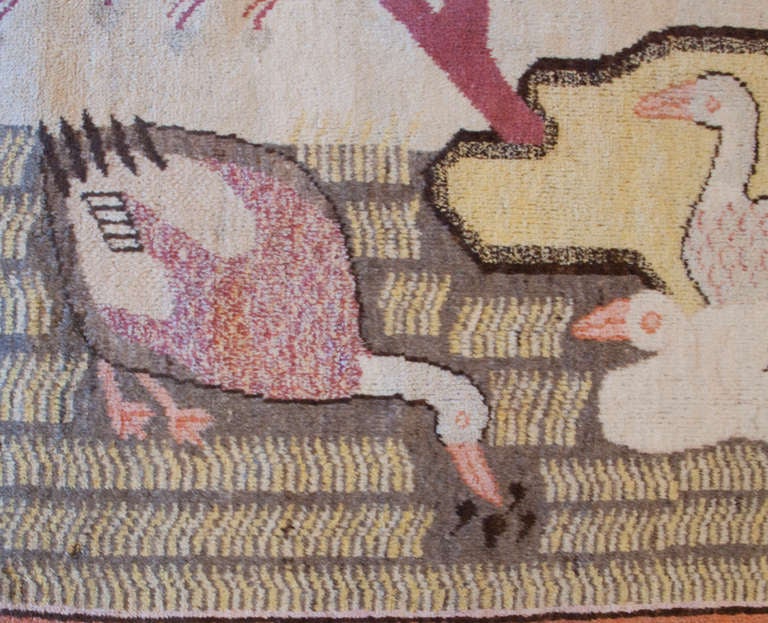 Antique Pictorial Samarkand Rug with Geese For Sale