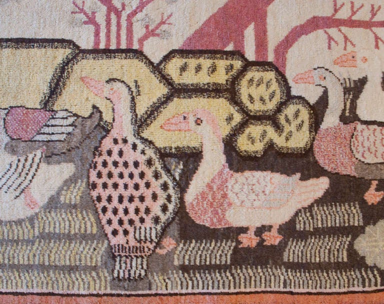 Antique Pictorial Samarkand Rug with Geese For Sale