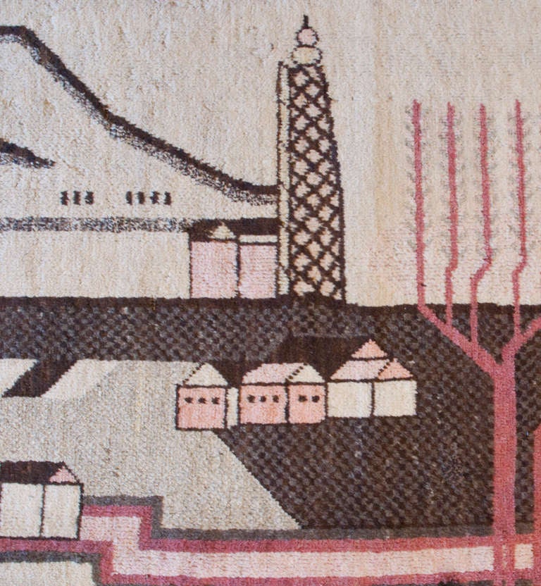 Antique Pictorial Samarkand Rug with Geese For Sale