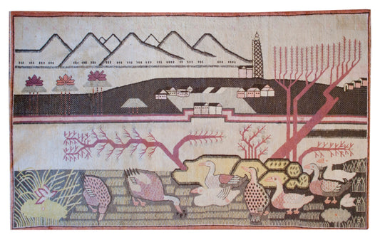 Antique Pictorial Samarkand Rug with Geese For Sale