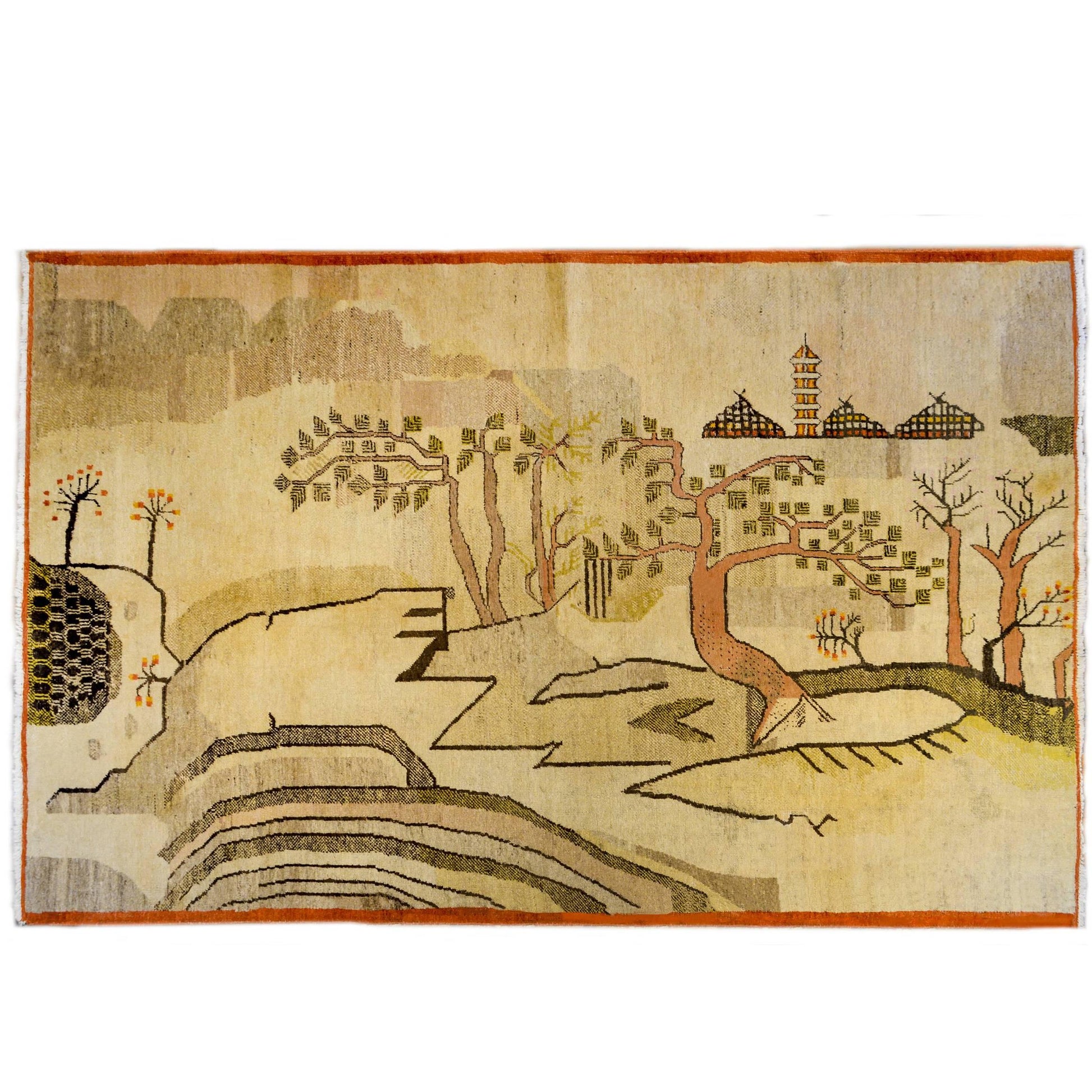 Early 20th Century Pictorial Samarkand Rug For Sale