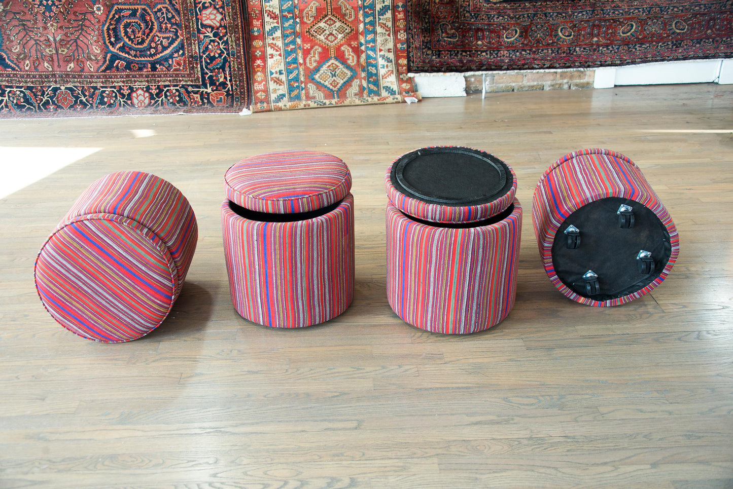 Pair of Persian Jajim Upholstered Stools For Sale