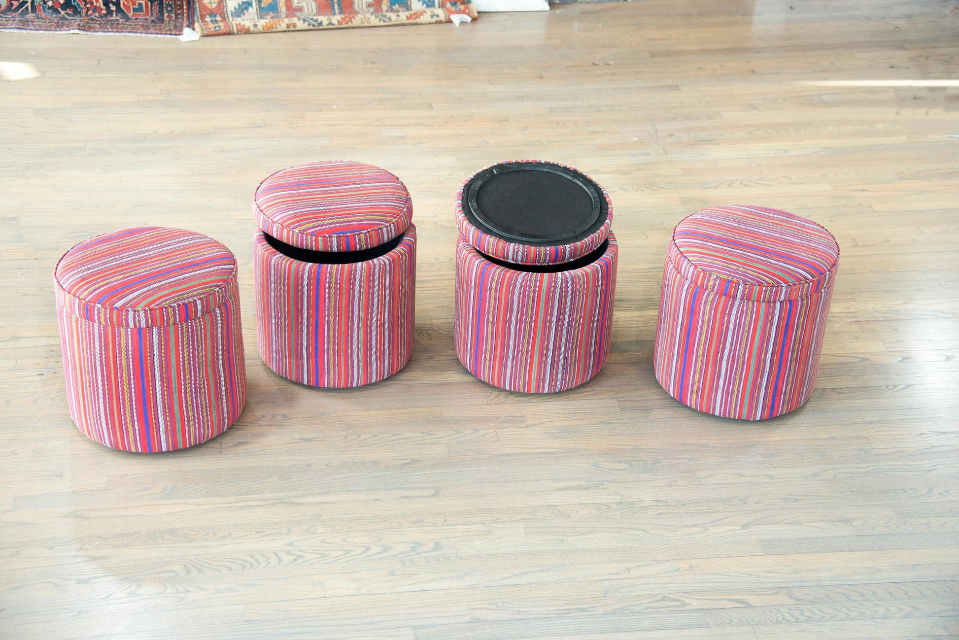 Pair of Persian Jajim Upholstered Stools For Sale