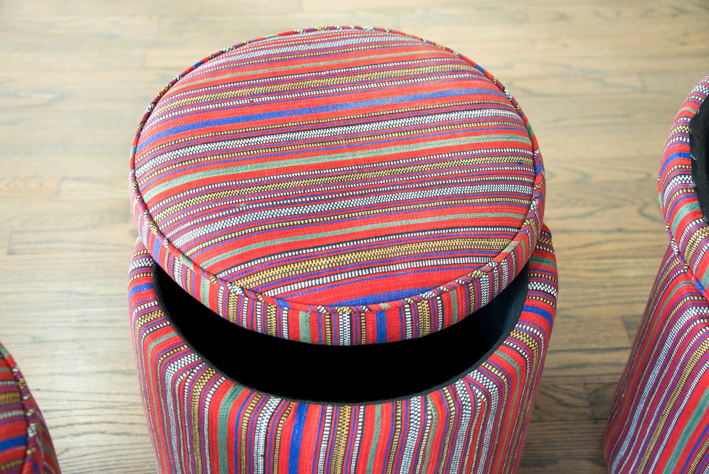 Pair of Persian Jajim Upholstered Stools For Sale