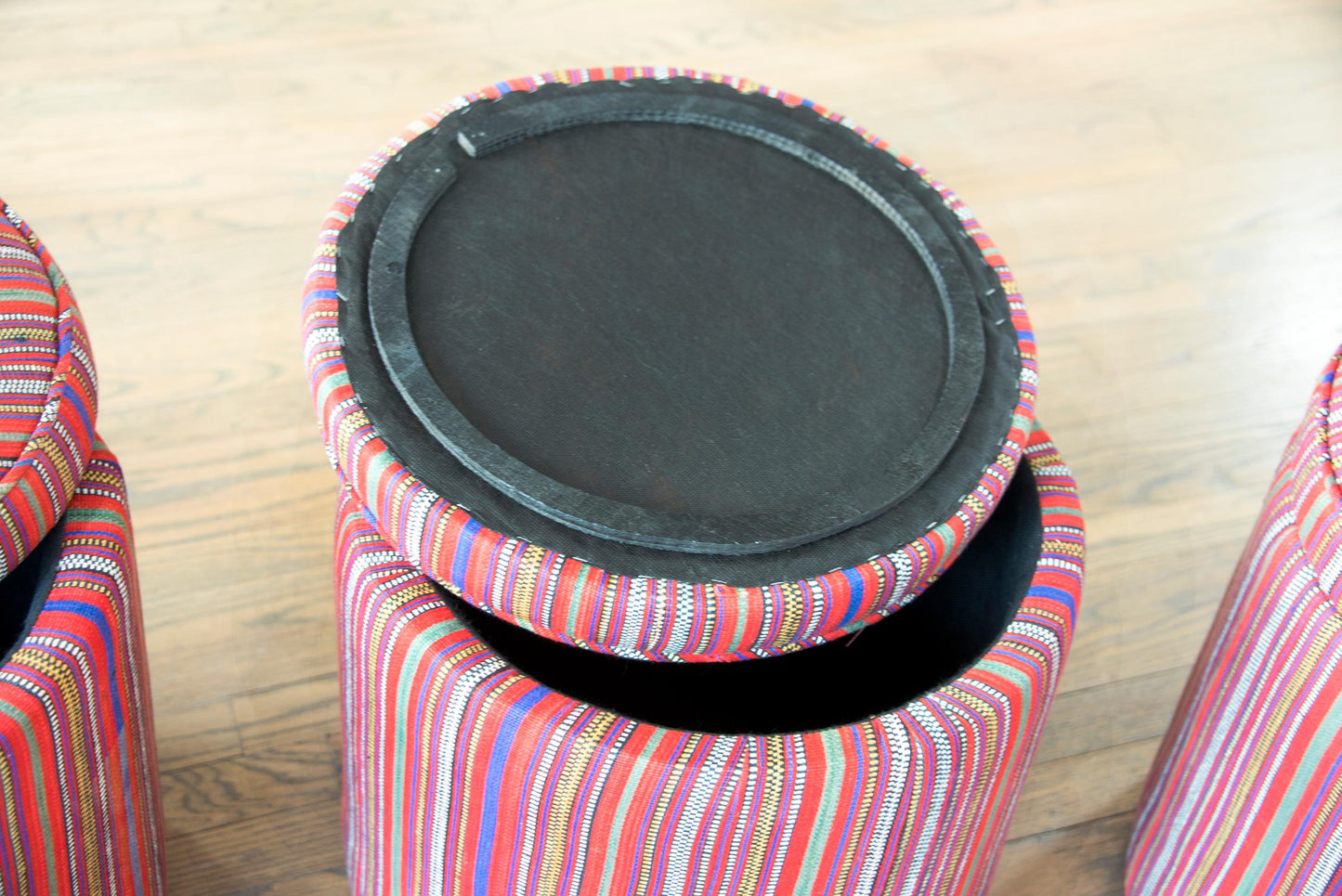 Pair of Persian Jajim Upholstered Stools For Sale