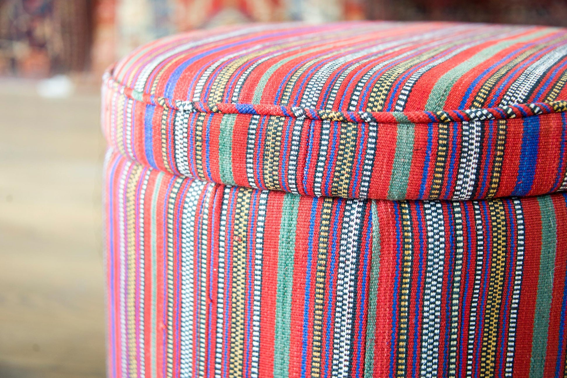 Pair of Persian Jajim Upholstered Stools For Sale