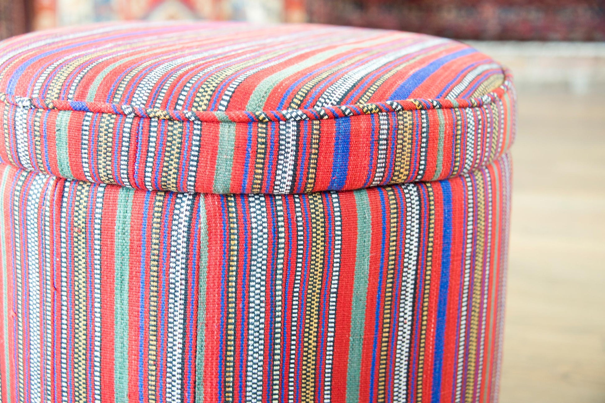 Pair of Persian Jajim Upholstered Stools For Sale