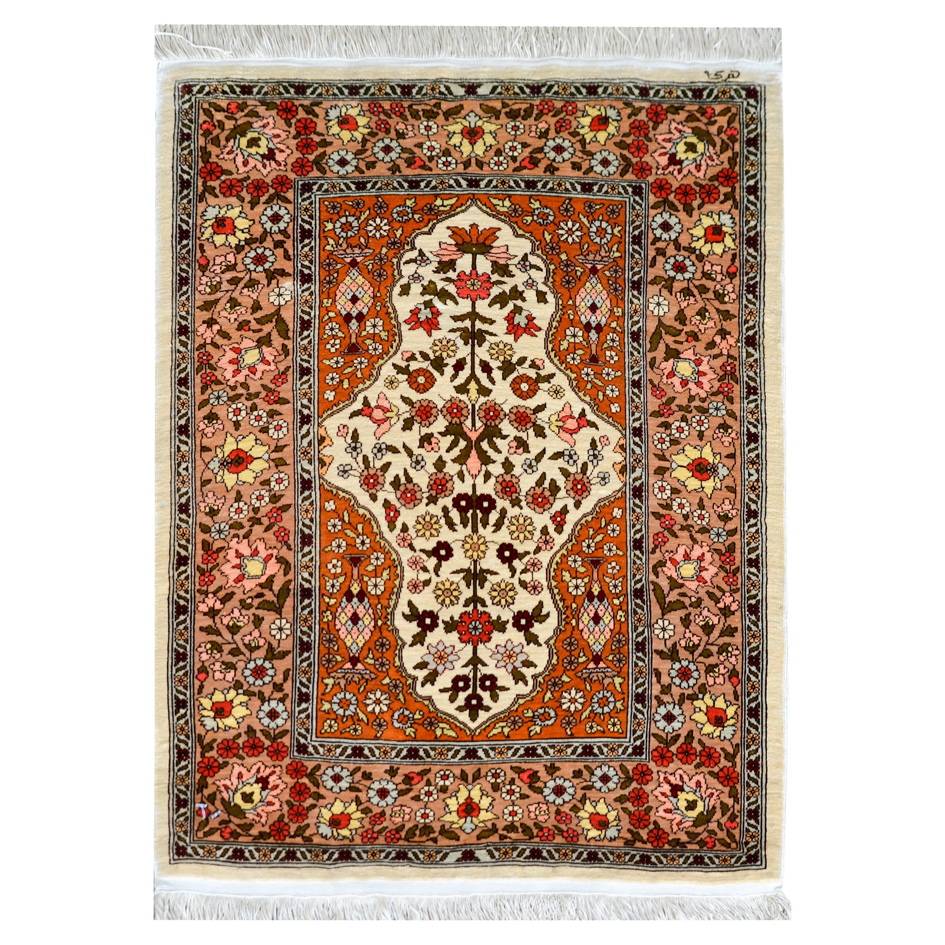 Vintage Silk Turkish Hereke Rug For Sale