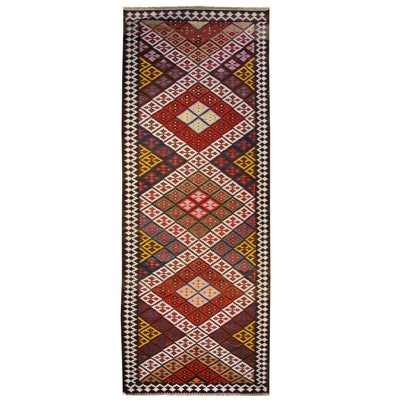 Early 20th Century Perisan Saveh Kilim Runner For Sale