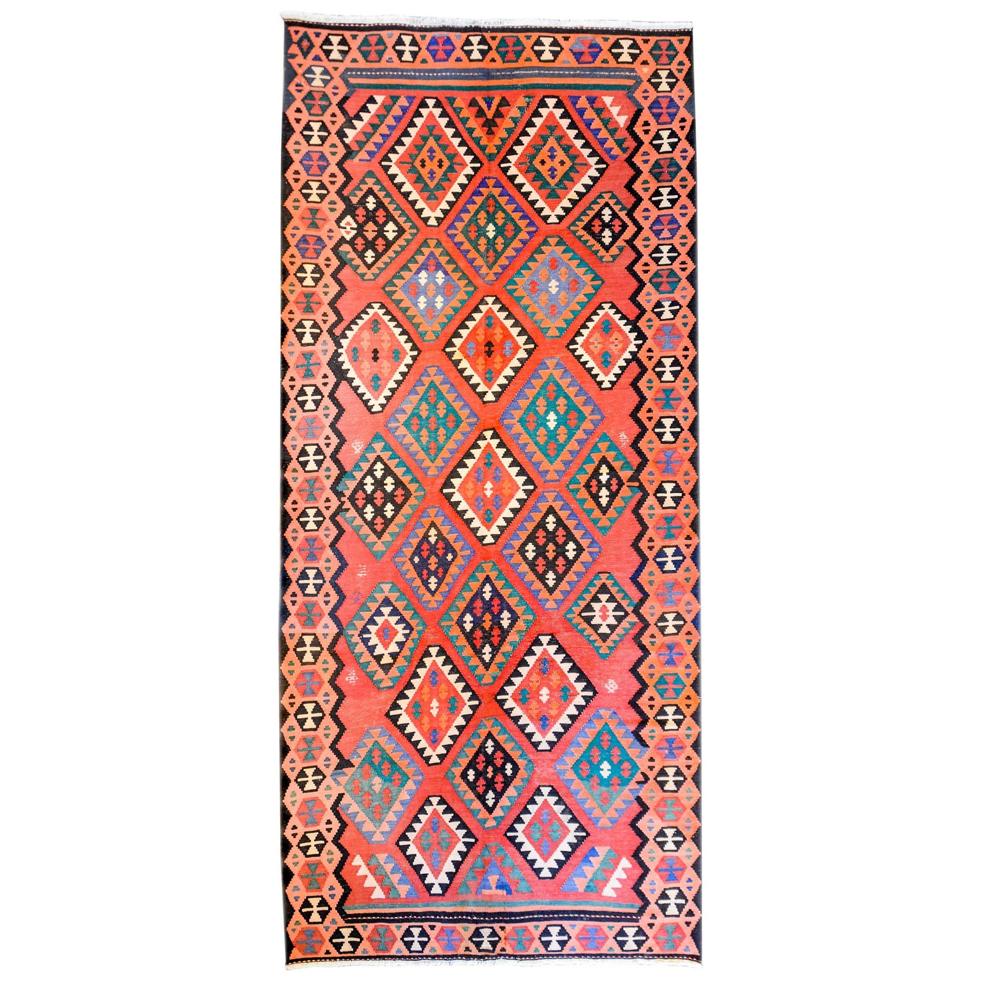 Early 20th Century Qazvin Kilim Runner For Sale