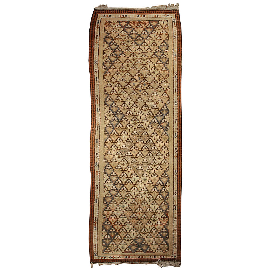 Early 20th Century Qazvin Kilim Runner For Sale