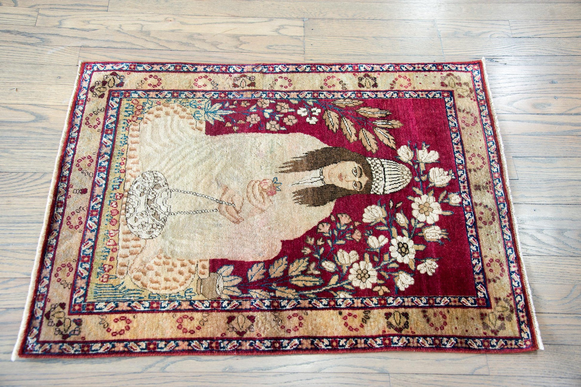 19th Century Pictorial Lavar Kirman Rug For Sale