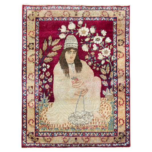 19th Century Pictorial Lavar Kirman Rug For Sale