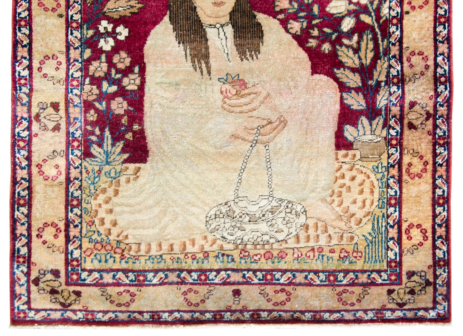 19th Century Pictorial Lavar Kirman Rug For Sale
