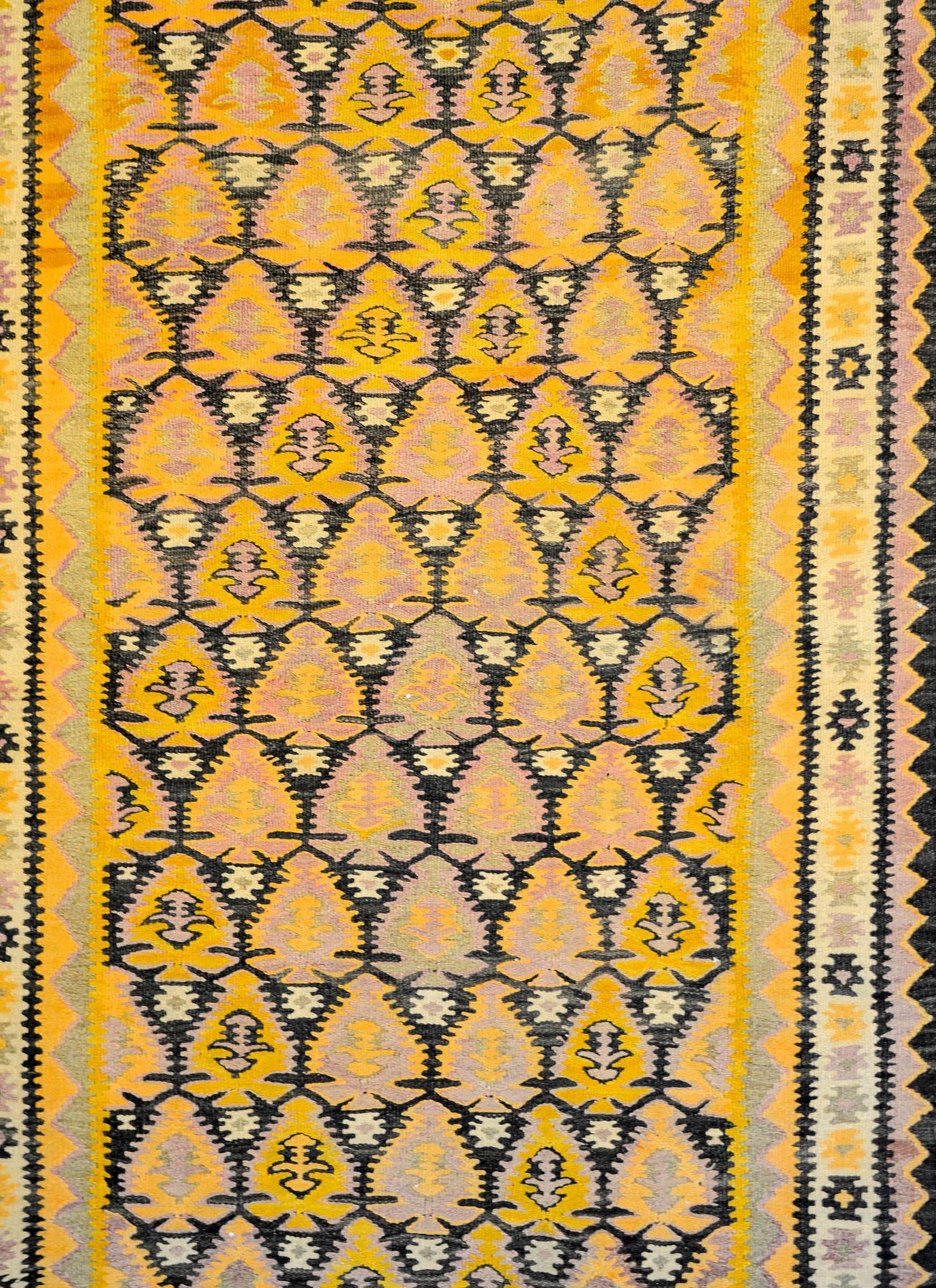 Amazing Mid-20th Century Persian Qazvin Kilim Runner For Sale