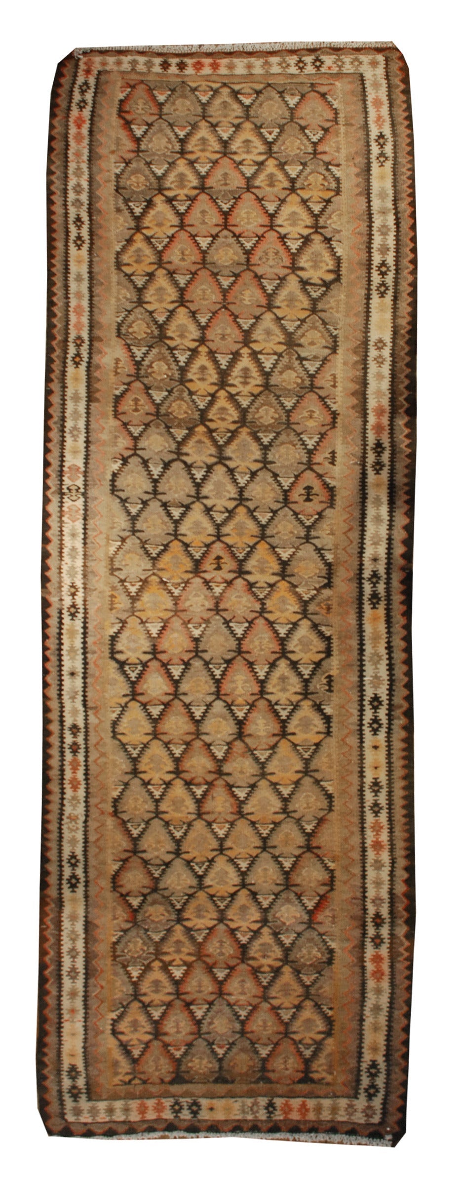 Early 20th Century Qazvin Kilim Runner For Sale